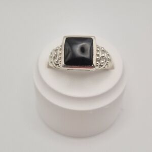 Sterling Silver 925 Solitaire Black Onyx Square-cut Signet Ring Sz 7.75